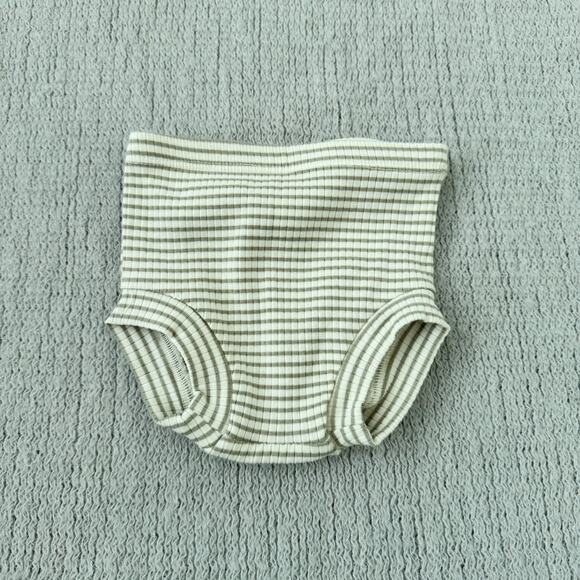 Quincy Mae Cream + Green Striped Ribbed Bloomer Bottom - 0 to 3 Months - Picture 1 of 5